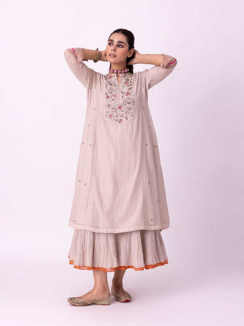 Zariyat Kurta chanderi kurta/kurta set by Shades of India in beige for women in Singapore