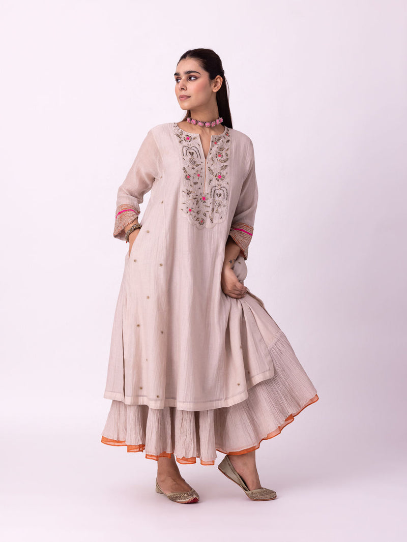 Zariyat Kurta chanderi kurta/kurta set by Shades of India in beige for women in Singapore