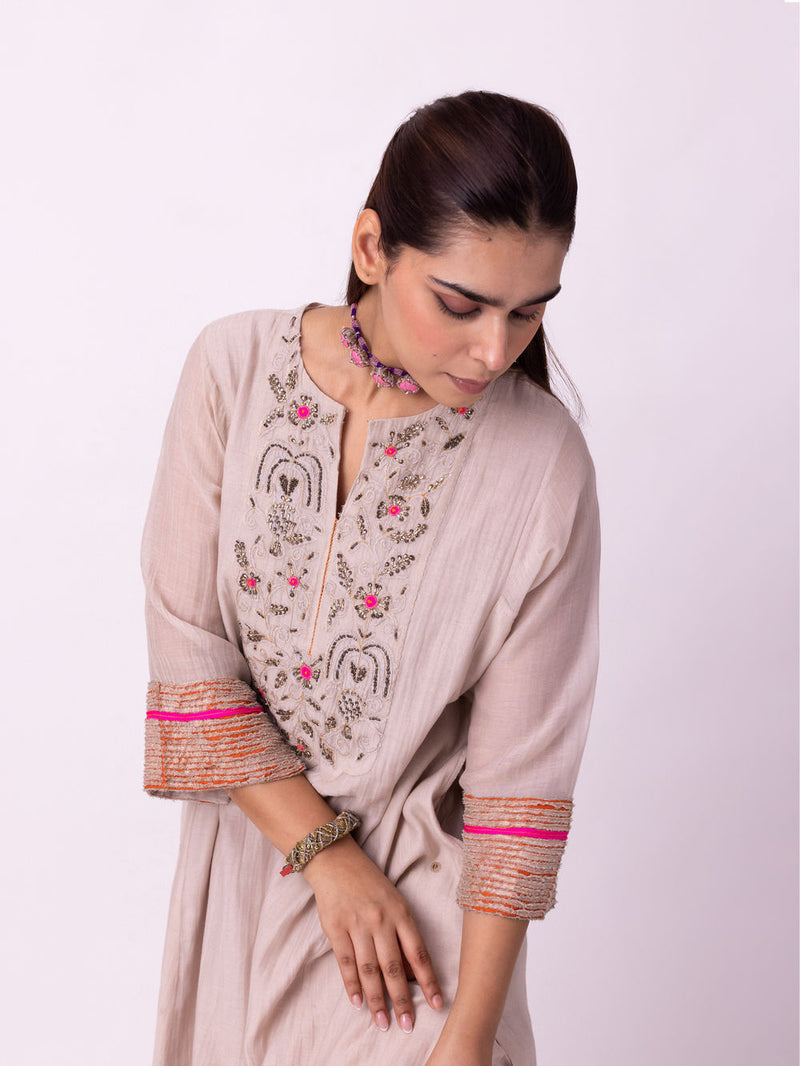 Zariyat Kurta chanderi kurta/kurta set by Shades of India in beige for women in Singapore