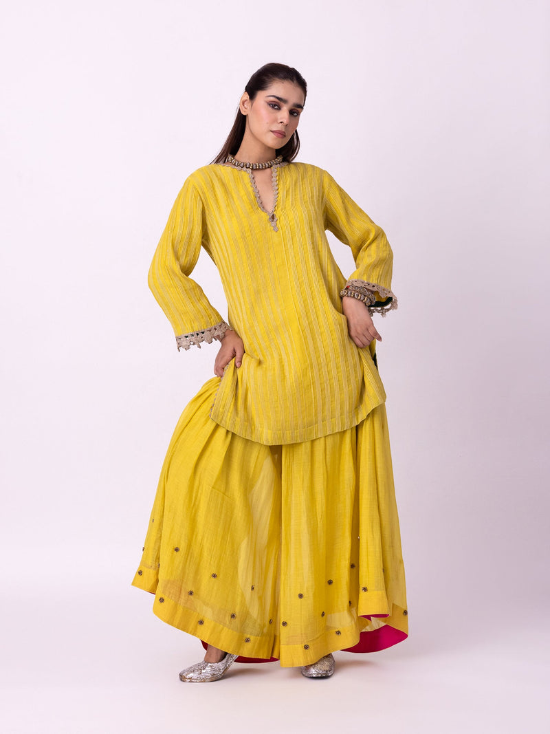 Calico Kurti chanderi kurta/kurta set by Shades of India in yellow for women in Singapore