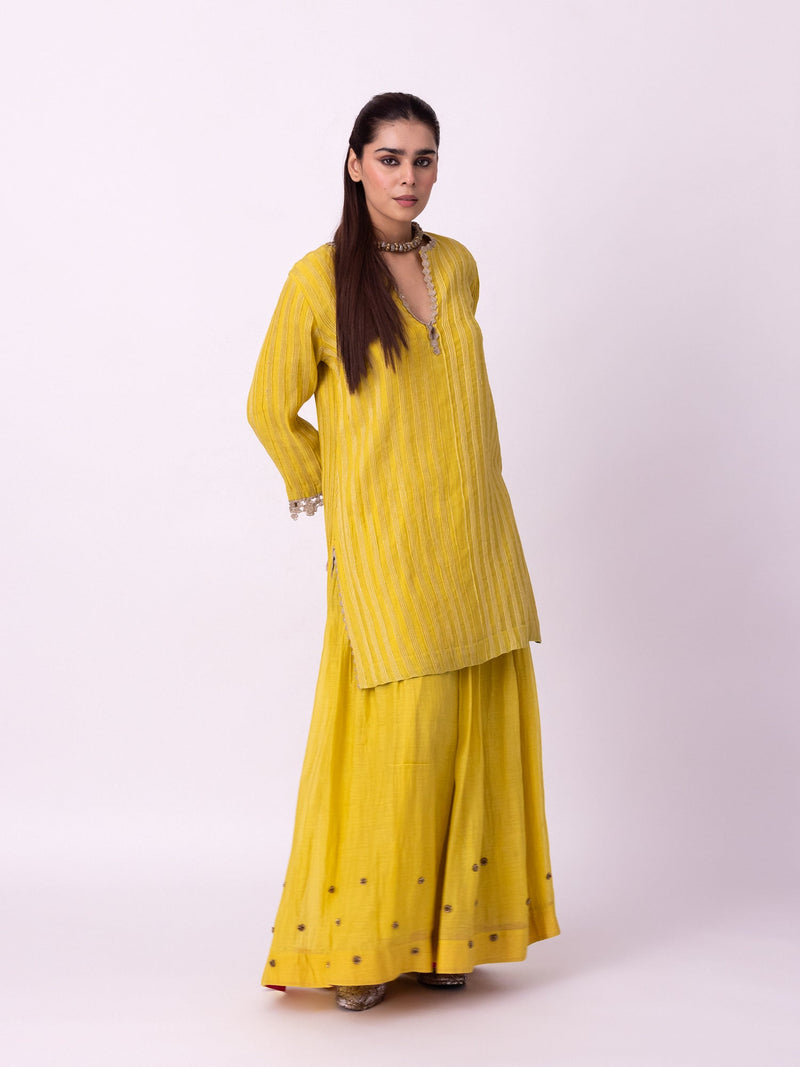 Calico Kurti chanderi kurta/kurta set by Shades of India in yellow for women in Singapore