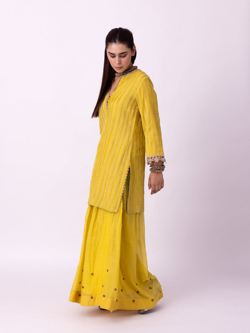 Calico Kurti chanderi kurta/kurta set by Shades of India in yellow for women in Singapore