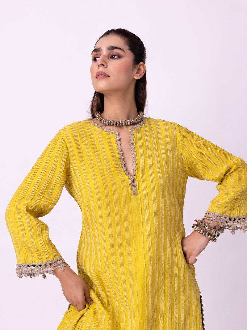Calico Kurti chanderi kurta/kurta set by Shades of India in yellow for women in Singapore