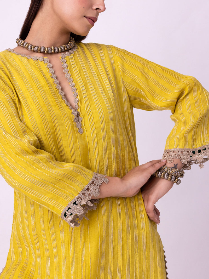 Calico Kurti chanderi kurta/kurta set by Shades of India in yellow for women in Singapore