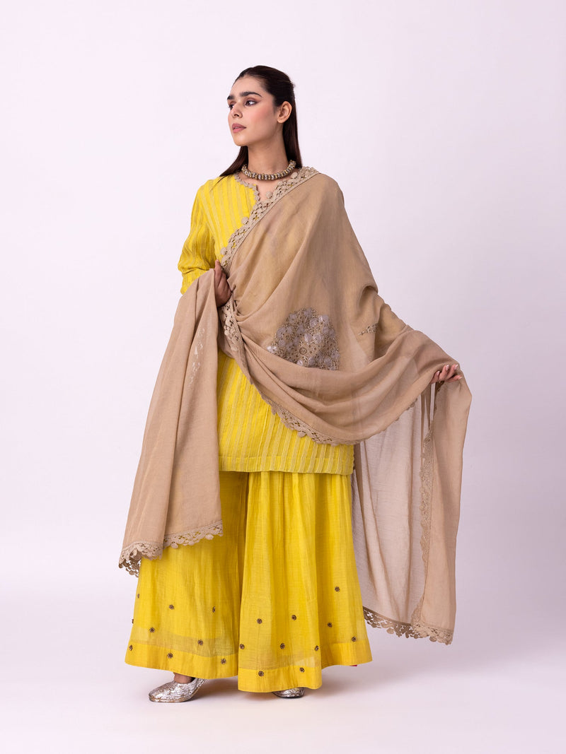 Calico Kurti chanderi kurta/kurta set by Shades of India in yellow for women in Singapore