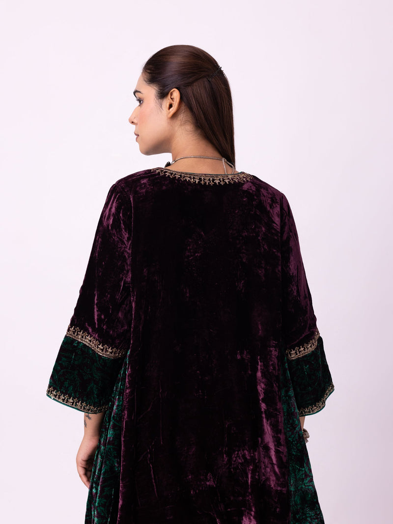 Kabeera Kurti silk velvet kurta/kurta set by Shades of India in wine for women in Singapore