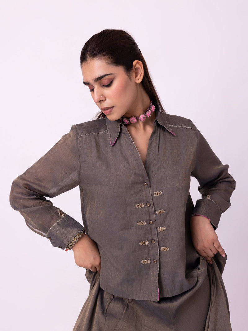 Asni Shirt tissue indo-western by Shades of India in blue for women in Singapore