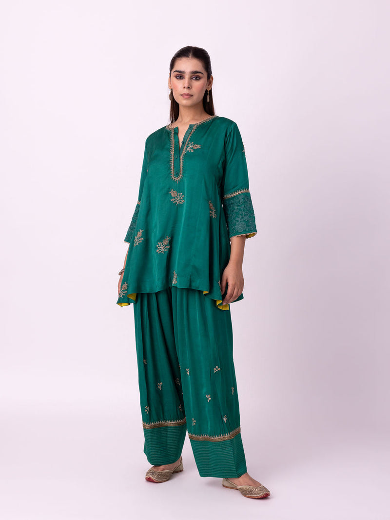 Reejh Short Kurta linen blend kurta/kurta set by Shades of India in green for women in Singapore