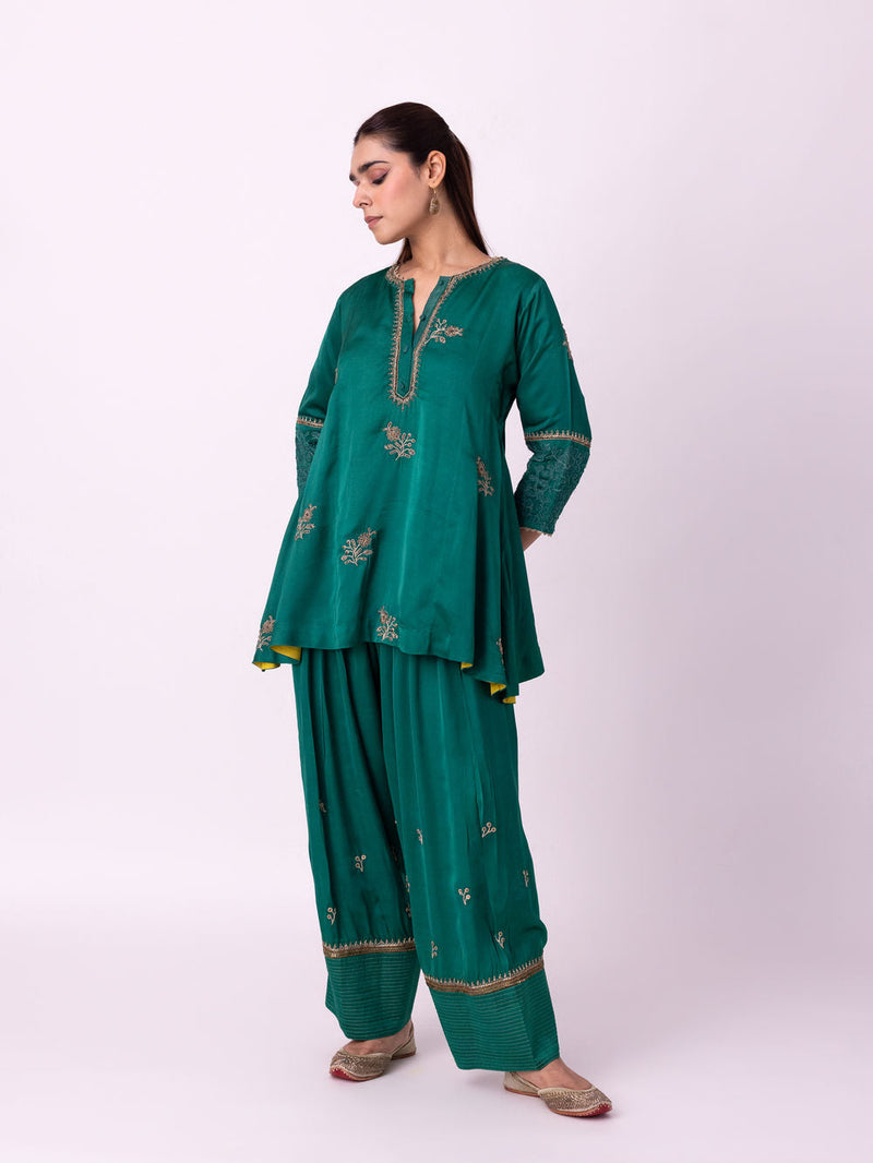Reejh Short Kurta linen blend kurta/kurta set by Shades of India in green for women in Singapore