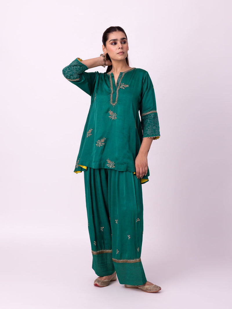 Reejh Short Kurta linen blend kurta/kurta set by Shades of India in green for women in Singapore