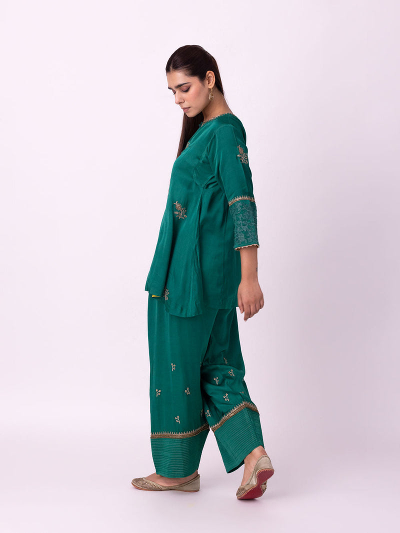 Reejh Short Kurta linen blend kurta/kurta set by Shades of India in green for women in Singapore