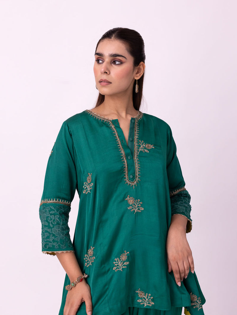 Reejh Short Kurta linen blend kurta/kurta set by Shades of India in green for women in Singapore