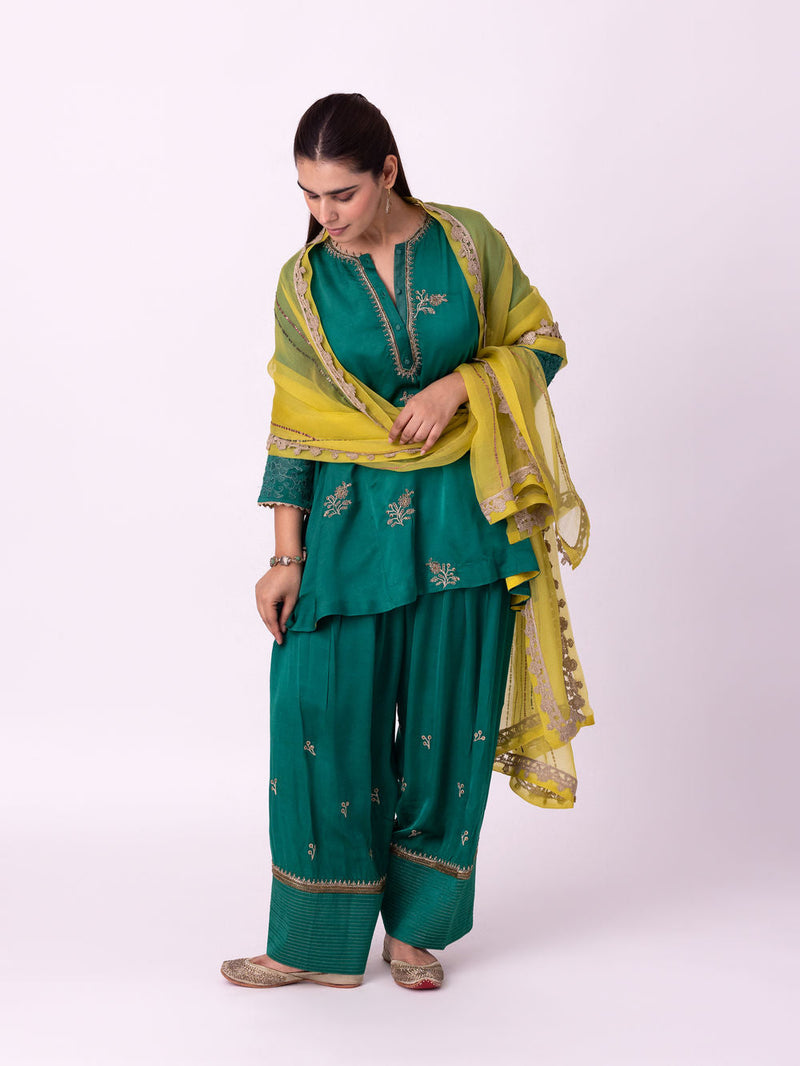 Reejh Short Kurta linen blend kurta/kurta set by Shades of India in green for women in Singapore
