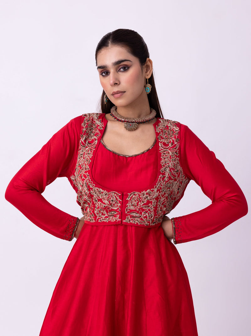 Kamya Jacket linen blend indo-western by Shades of India in red for women in Singapore