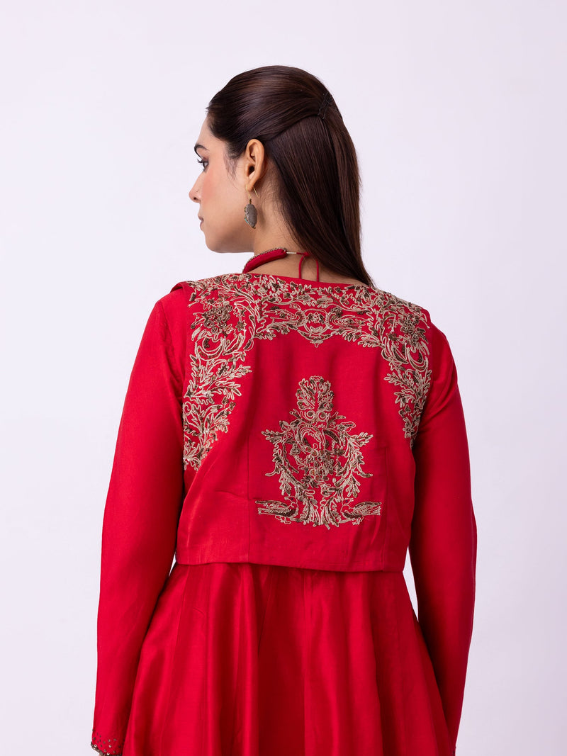 Kamya Jacket linen blend indo-western by Shades of India in red for women in Singapore