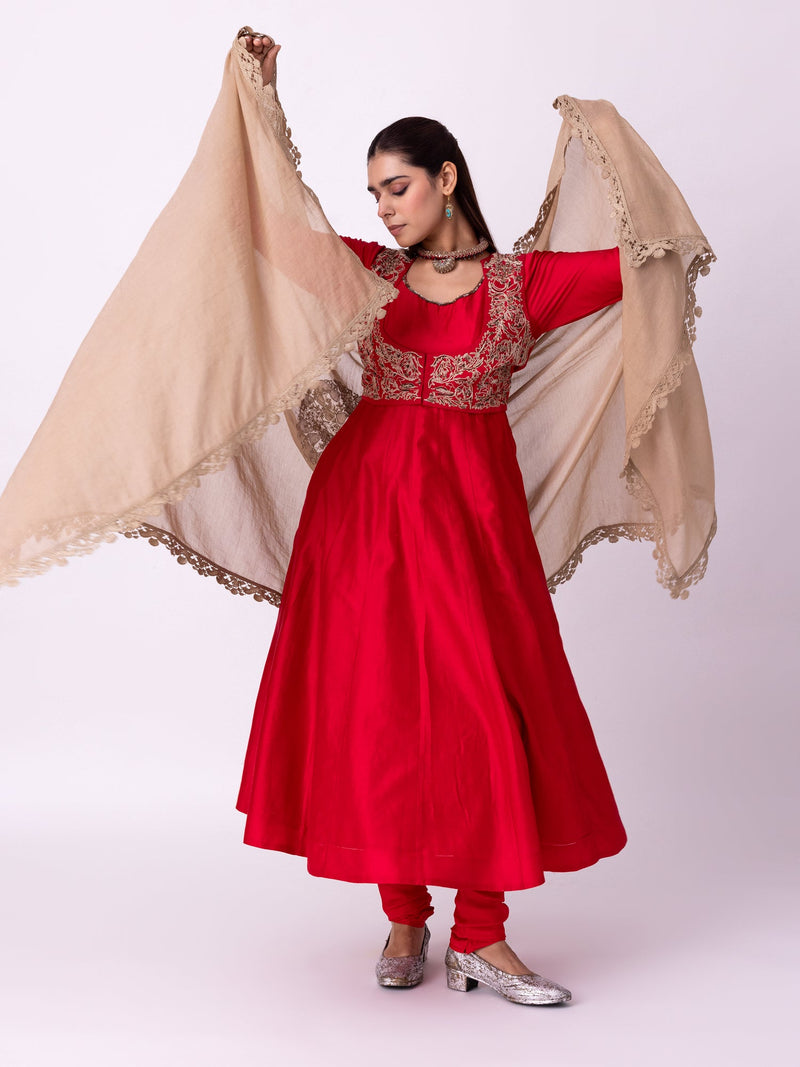 Kamya Jacket linen blend indo-western by Shades of India in red for women in Singapore