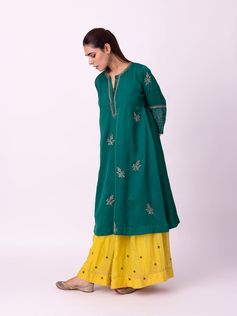 Abeer Long Kurta linen blend kurta/kurta set by Shades of India in green for women in Singapore