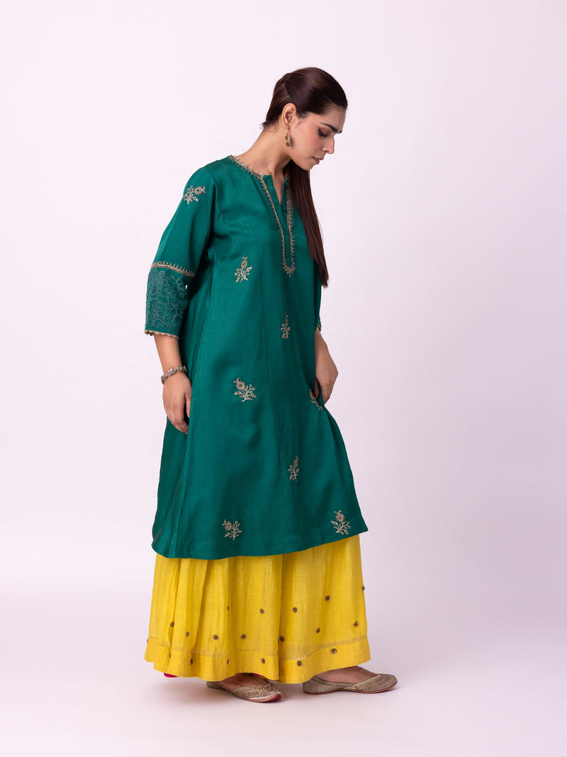 Abeer Long Kurta linen blend kurta/kurta set by Shades of India in green for women in Singapore