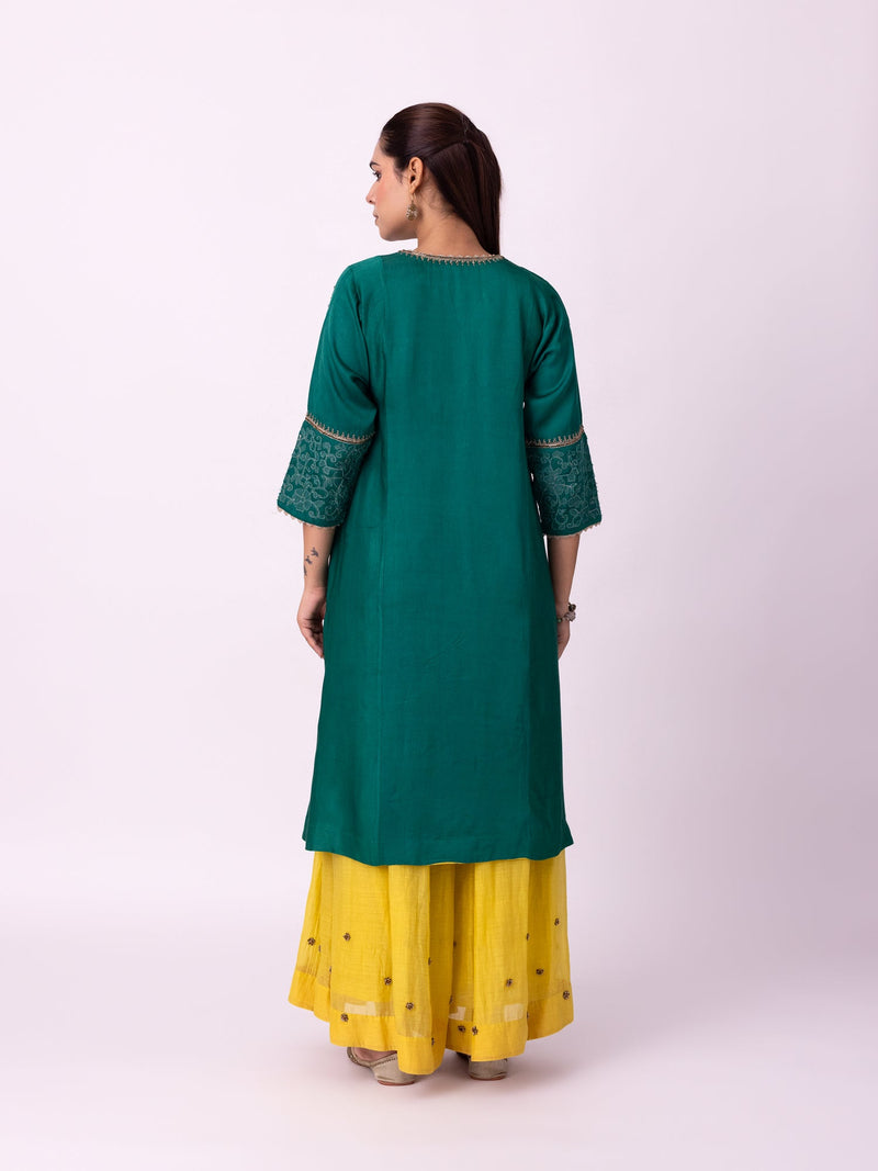Abeer Long Kurta linen blend kurta/kurta set by Shades of India in green for women in Singapore
