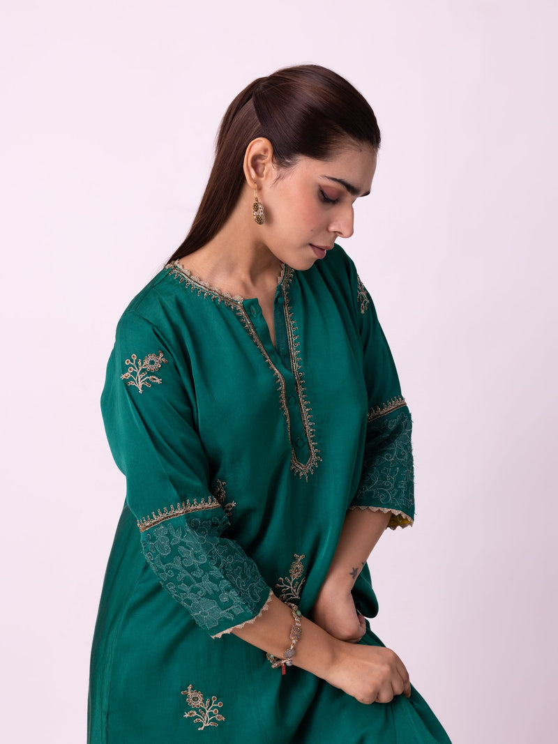 Abeer Long Kurta linen blend kurta/kurta set by Shades of India in green for women in Singapore
