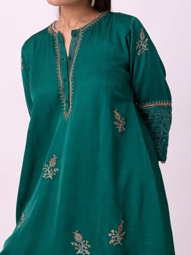 Abeer Long Kurta linen blend kurta/kurta set by Shades of India in green for women in Singapore