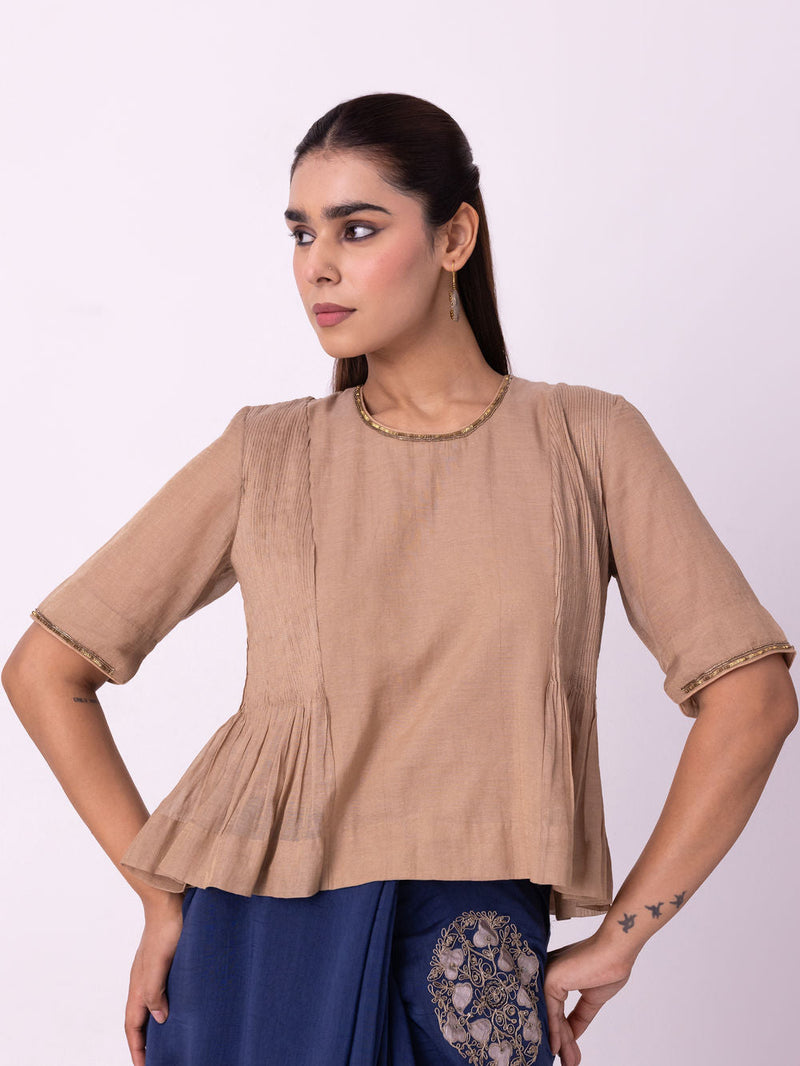 Moonlight Blouse-Gold tissue blouse by Shades of India in yellow for women in Singapore