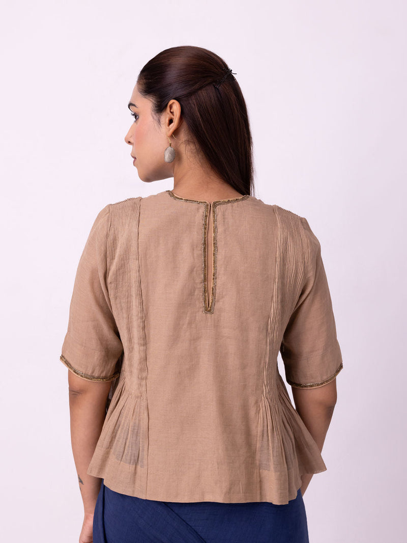 Moonlight Blouse-Gold tissue blouse by Shades of India in yellow for women in Singapore