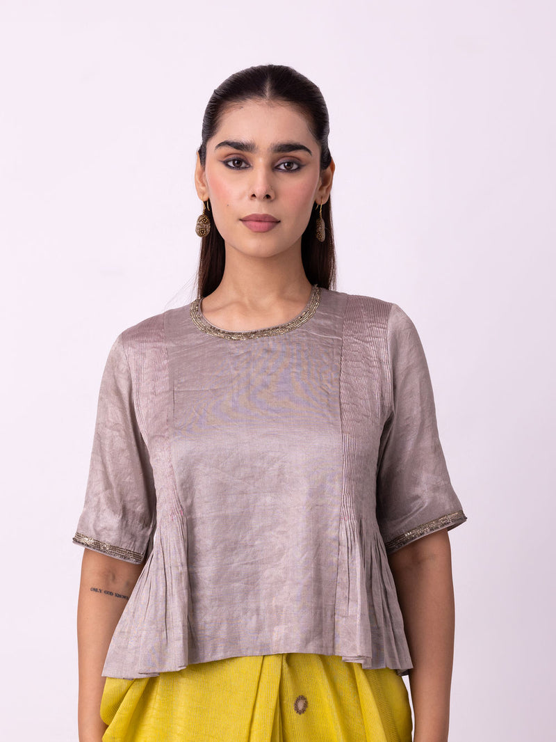 Aksa Blouse tissue blouse by Shades of India in grey for women in Singapore