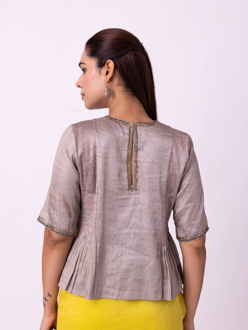 Aksa Blouse tissue blouse by Shades of India in grey for women in Singapore