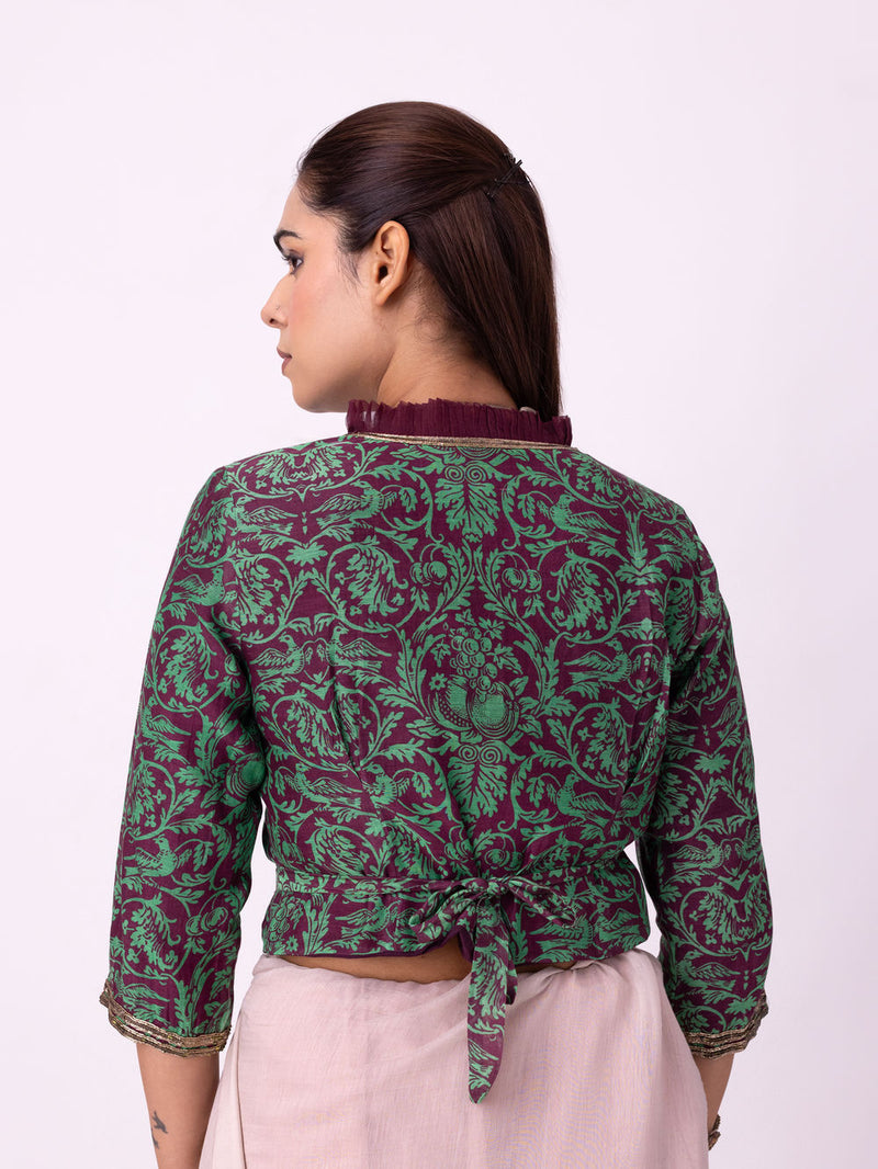 Syaahi Blouse silk blouse by Shades of India in wine-green for women in Singapore