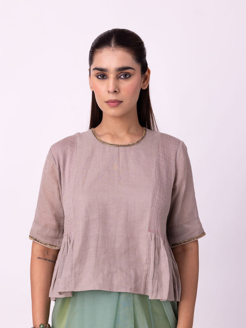 Moonlight Blouse-Silver tissue blouse by Shades of India in grey for women in Singapore