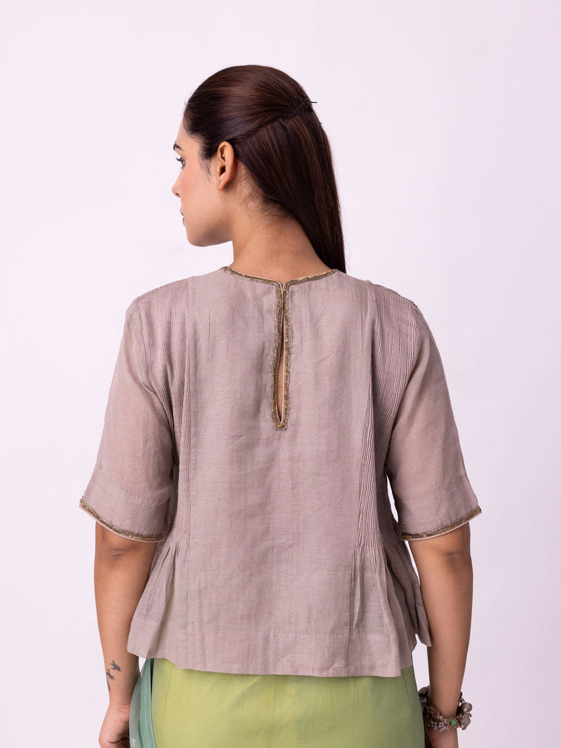 Moonlight Blouse-Silver tissue blouse by Shades of India in grey for women in Singapore