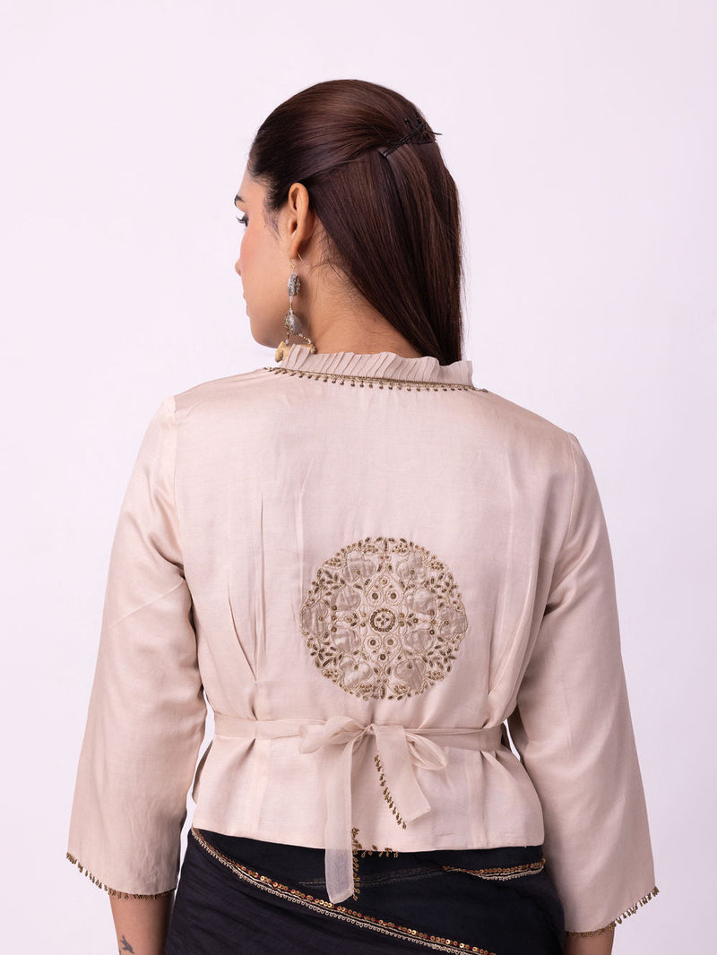 Qara Blouse silk cotton satin blouse by Shades of India in beige for women in Singapore