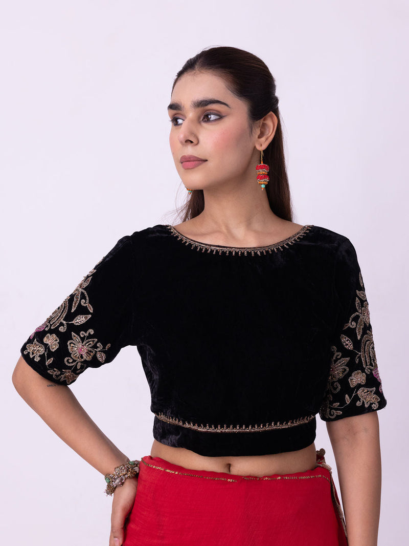 Inayat Blouse silk velvet blouse by Shades of India in black for women in Singapore