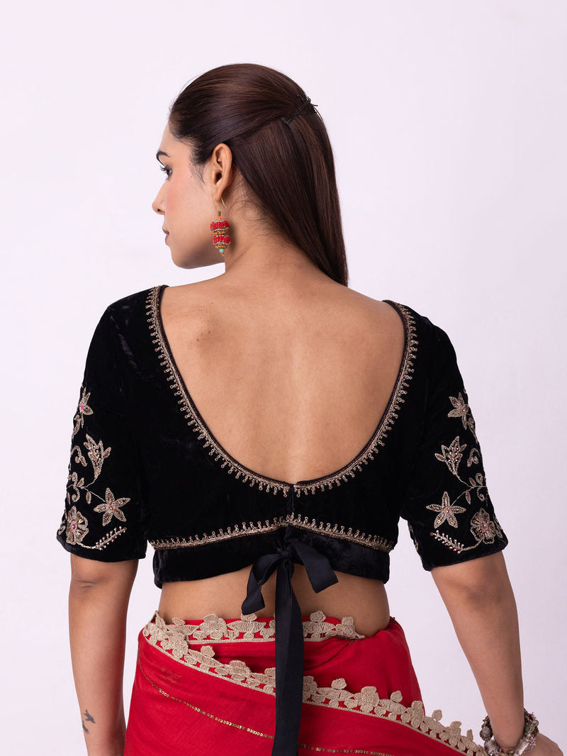 Inayat Blouse silk velvet blouse by Shades of India in black for women in Singapore