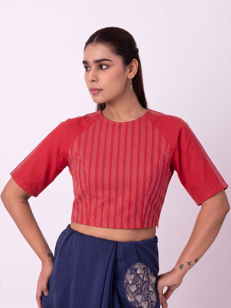 Neesa Blouse chanderi weave blouse by Shades of India in red for women in Singapore