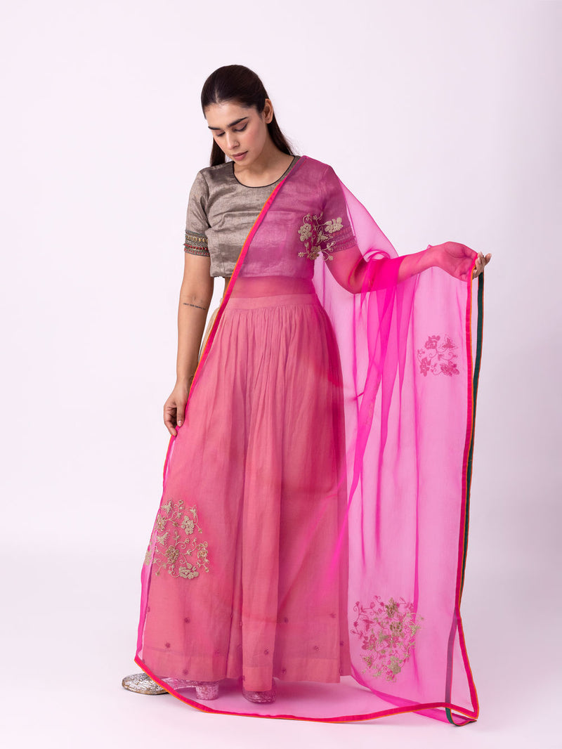 Baano Dupatta organza dupatta by Shades of India in rani pink for women in Singapore
