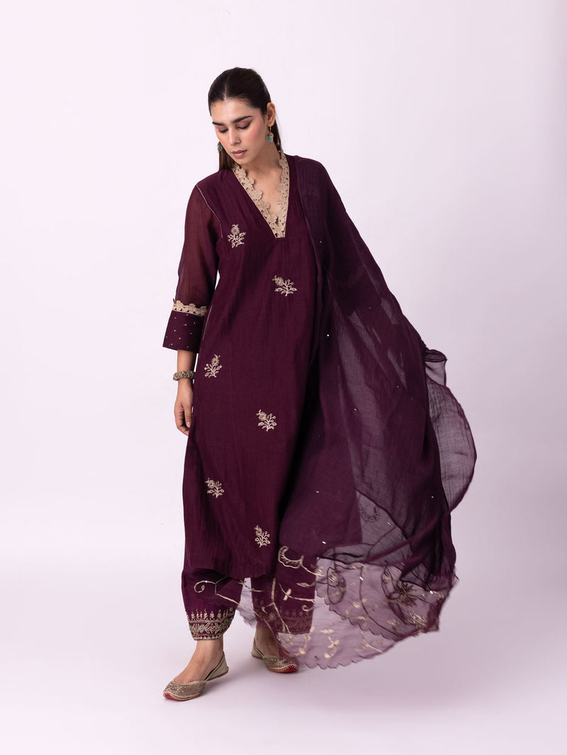 Jogi Dupatta chanderi weave dupatta by Shades of India in wine for women in Singapore