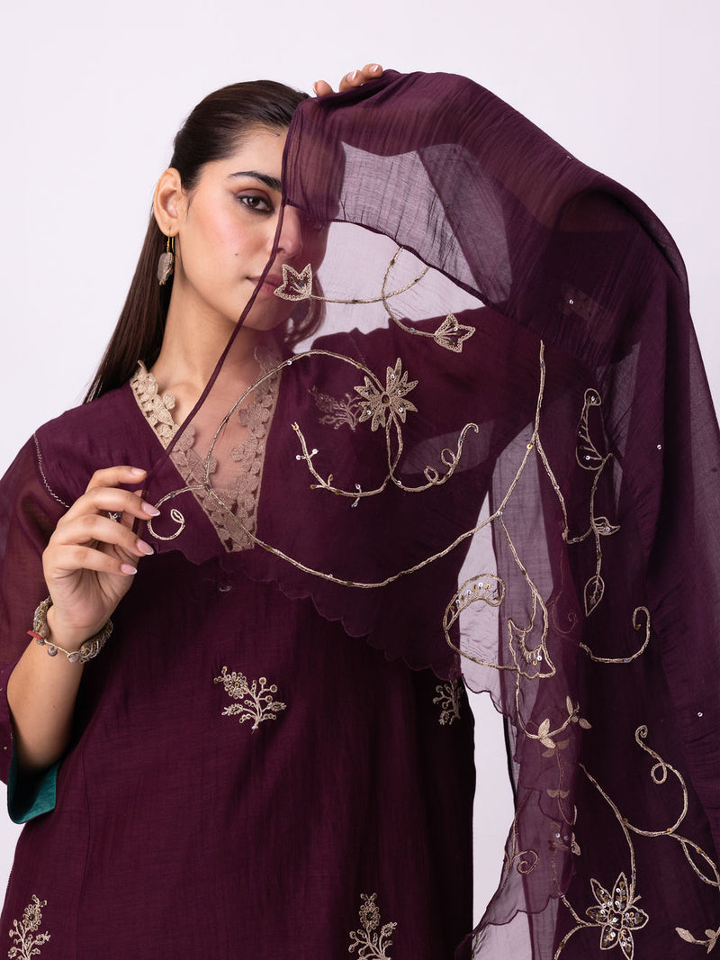 Jogi Dupatta chanderi weave dupatta by Shades of India in wine for women in Singapore