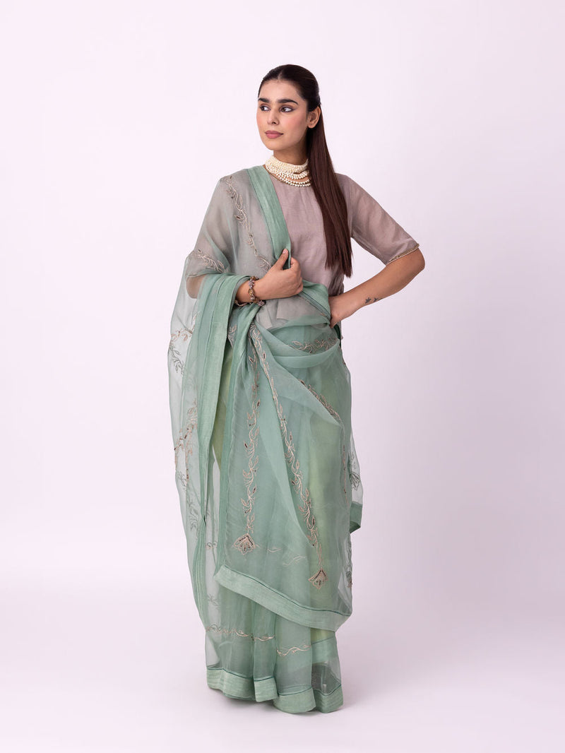 Nooriyat Saree silk organza saree by Shades of India in sea green for women in Singapore