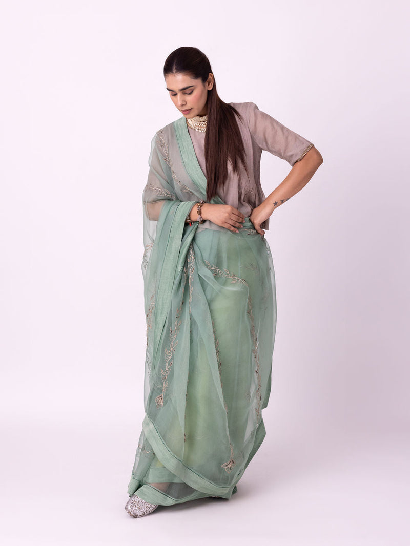 Nooriyat Saree silk organza saree by Shades of India in sea green for women in Singapore