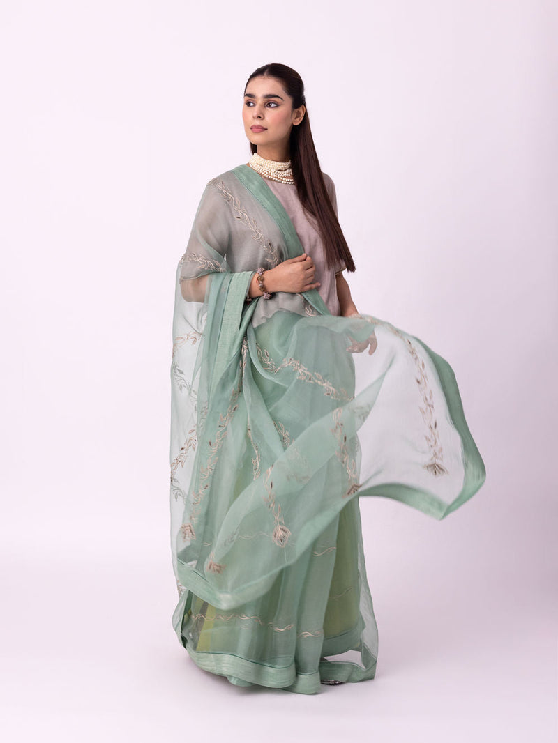 Nooriyat Saree silk organza saree by Shades of India in sea green for women in Singapore