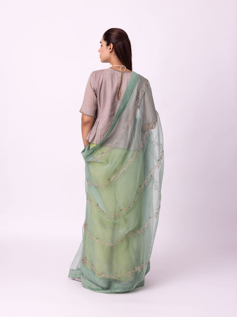 Nooriyat Saree silk organza saree by Shades of India in sea green for women in Singapore