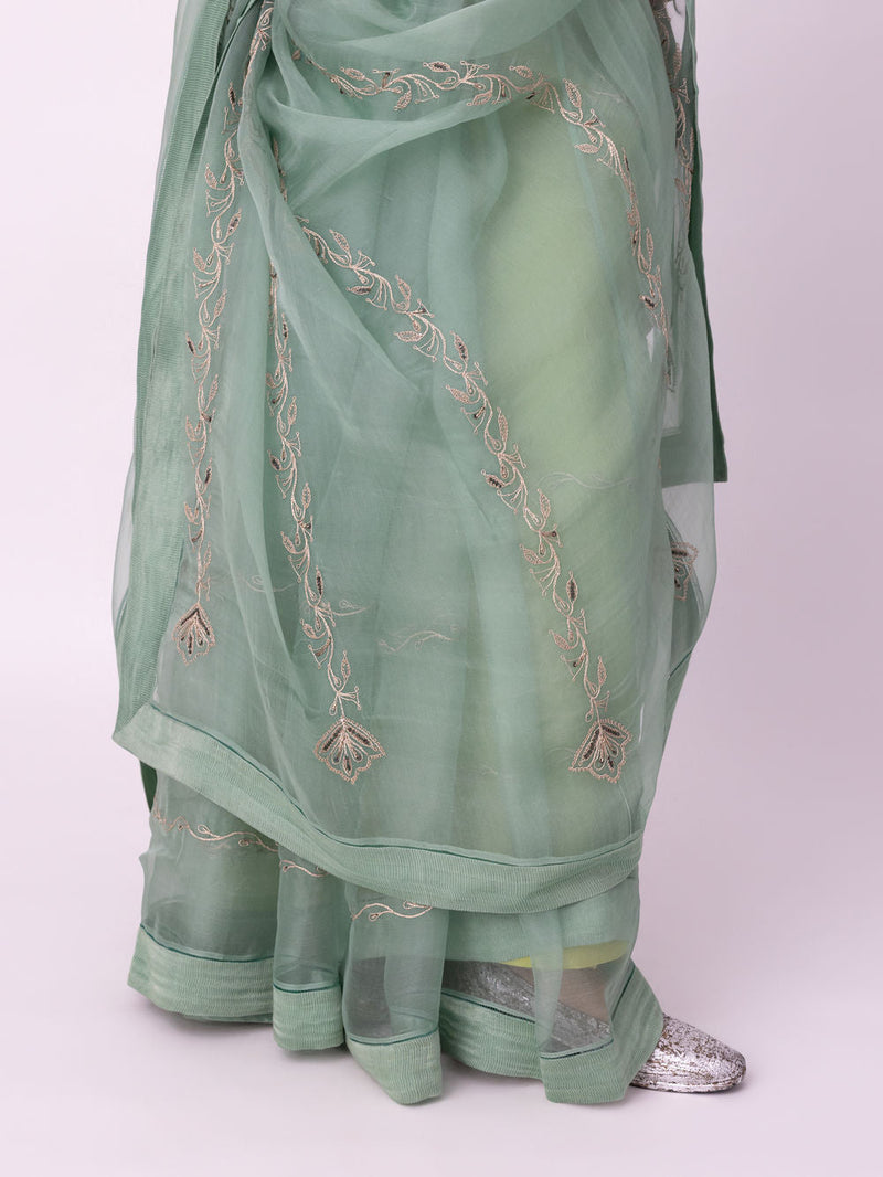 Nooriyat Saree silk organza saree by Shades of India in sea green for women in Singapore
