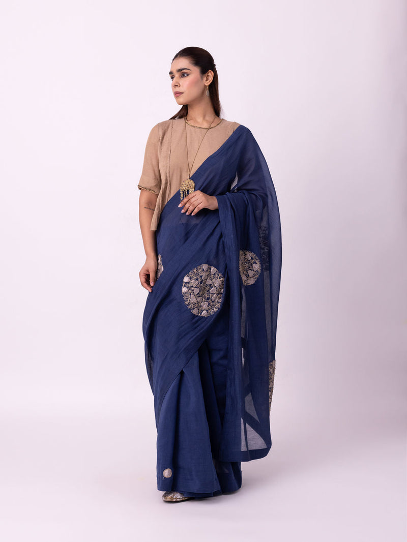Taara Saree chanderi weave saree by Shades of India in indigo for women in Singapore