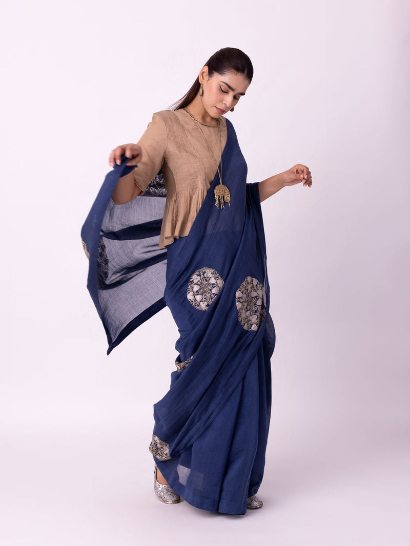 Taara Saree chanderi weave saree by Shades of India in indigo for women in Singapore