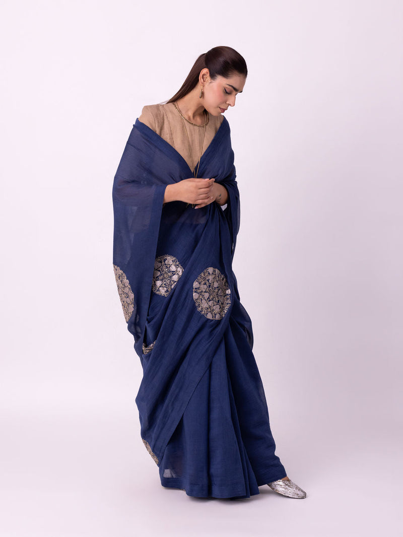 Taara Saree chanderi weave saree by Shades of India in indigo for women in Singapore