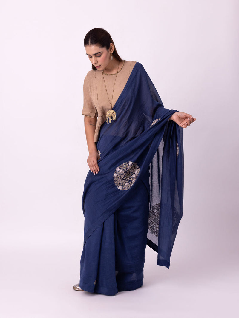 Taara Saree chanderi weave saree by Shades of India in indigo for women in Singapore