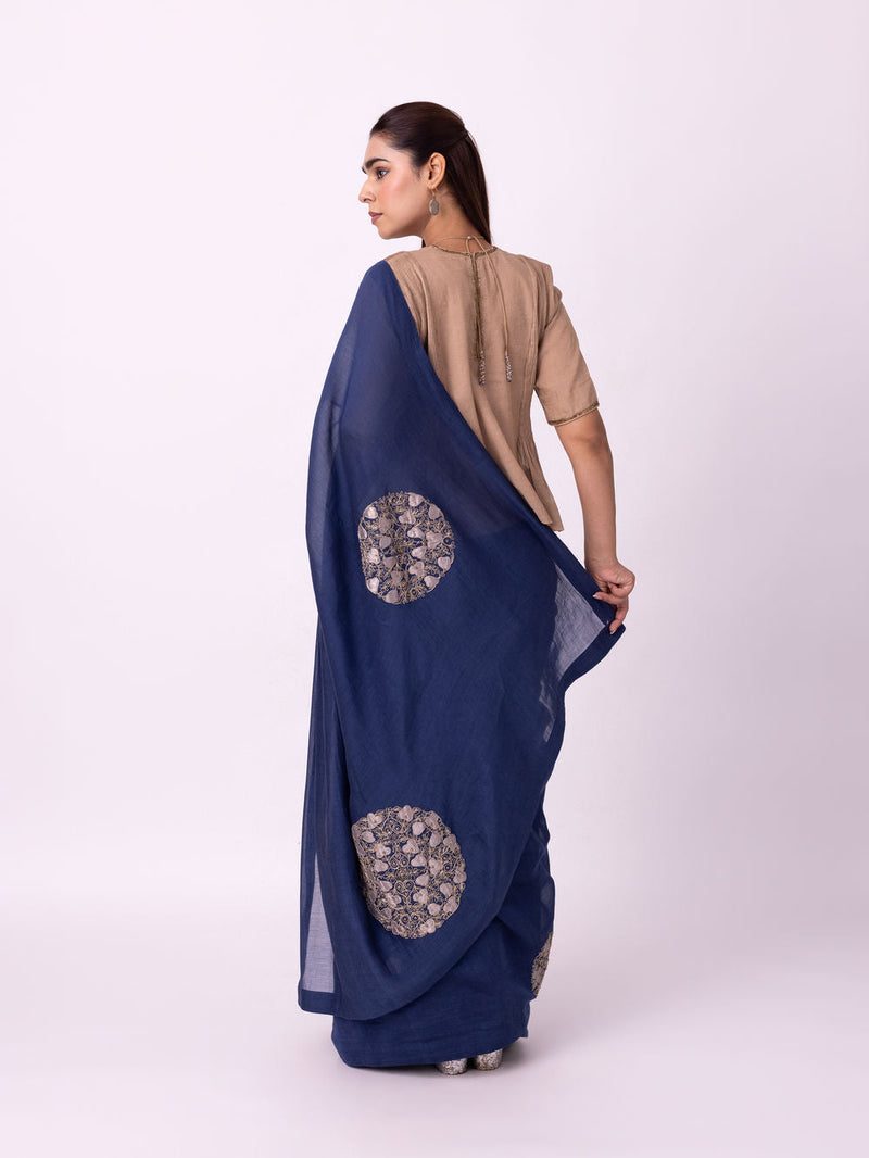 Taara Saree chanderi weave saree by Shades of India in indigo for women in Singapore