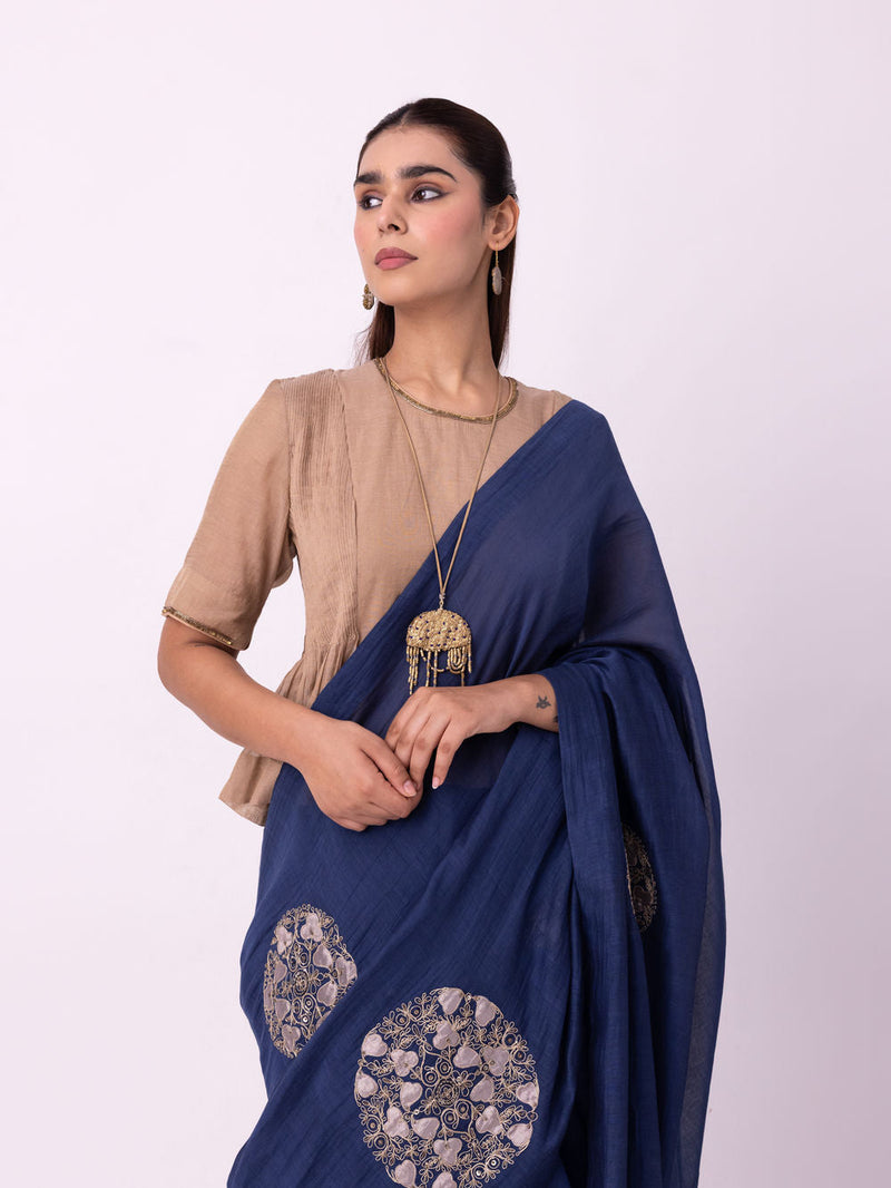 Taara Saree chanderi weave saree by Shades of India in indigo for women in Singapore